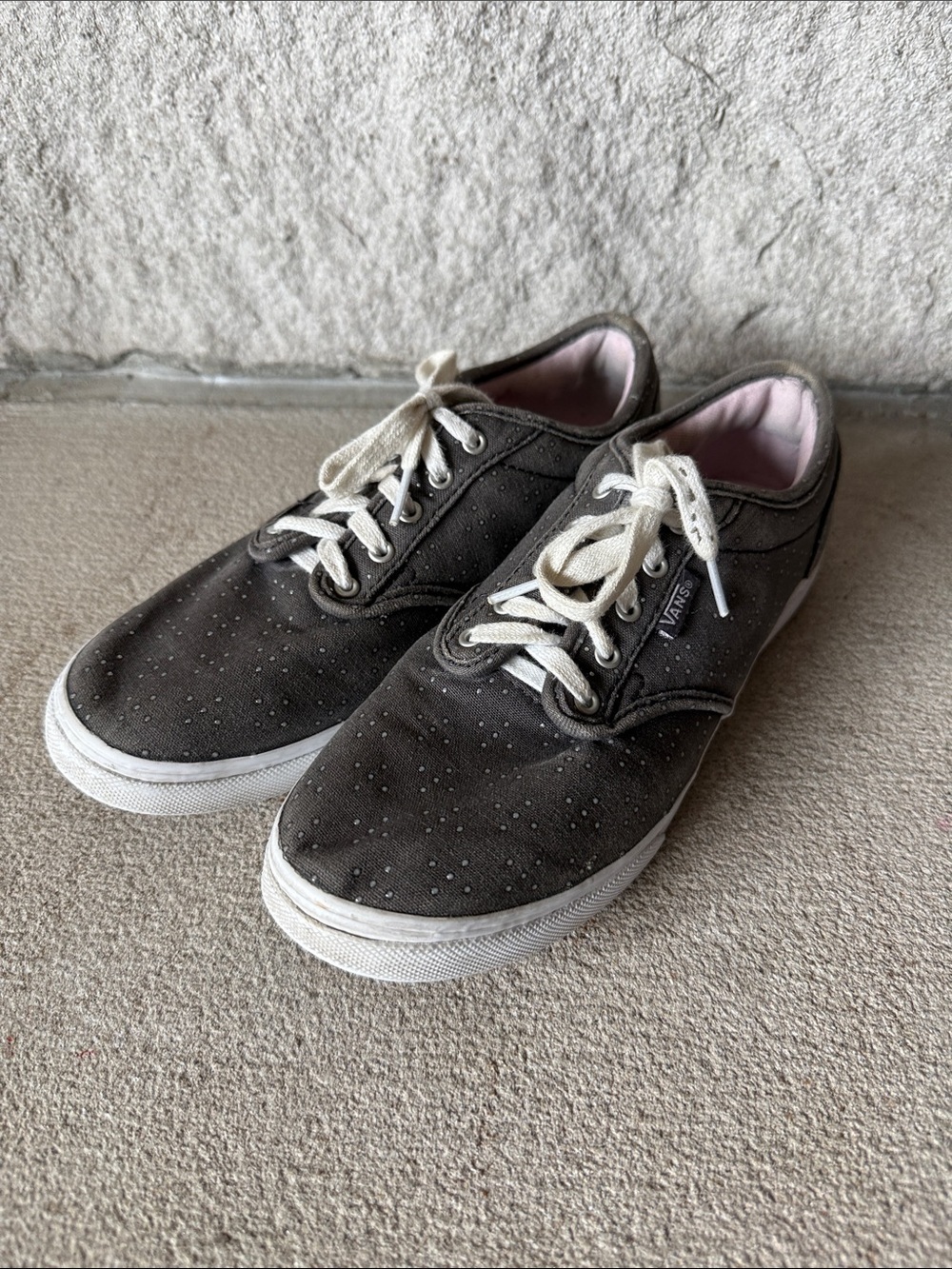 Vans Authentic Lo Pro Gray Textured Polka Dot Canvas Lace-Up Sneakers Women’s